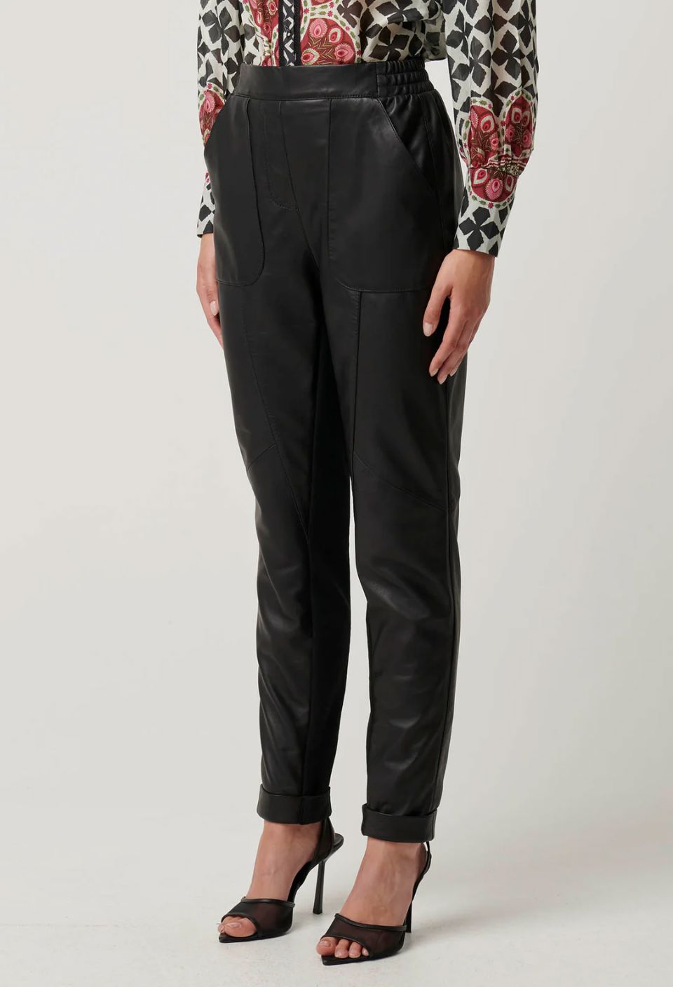 ONCE WAS Sylvan Leather Curved Panel Jogger - Black JOGGER - Zabecca Living