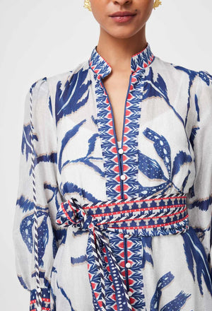 ONCE WAS Tierra Cotton Silk Dress - Palm Shadow Dress - Zabecca Living