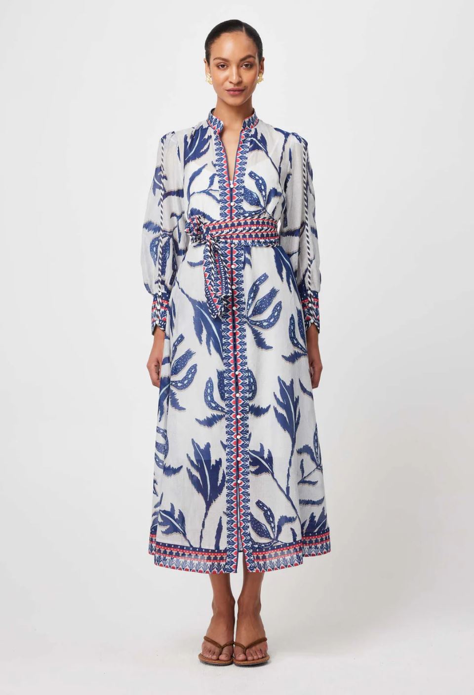 ONCE WAS Tierra Cotton Silk Dress - Palm Shadow Dress - Zabecca Living