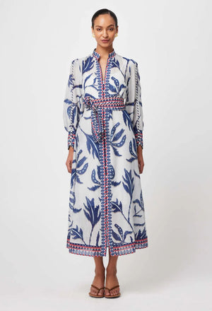 ONCE WAS Tierra Cotton Silk Dress - Palm Shadow Dress - Zabecca Living