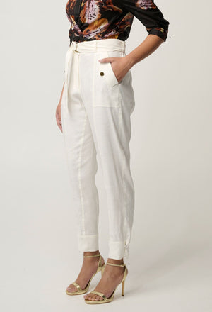 ONCE WAS Trinidad Stretch Linen Viscose Button Cuff Pant - Ivory PANTS - Zabecca Living