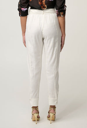 ONCE WAS Trinidad Stretch Linen Viscose Button Cuff Pant - Ivory PANTS - Zabecca Living