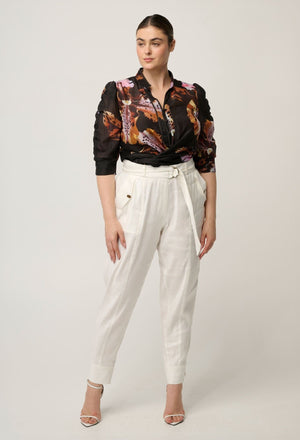 ONCE WAS Trinidad Stretch Linen Viscose Button Cuff Pant - Ivory PANTS - Zabecca Living