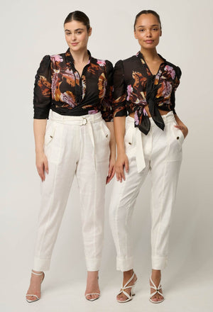 ONCE WAS Trinidad Stretch Linen Viscose Button Cuff Pant - Ivory PANTS - Zabecca Living