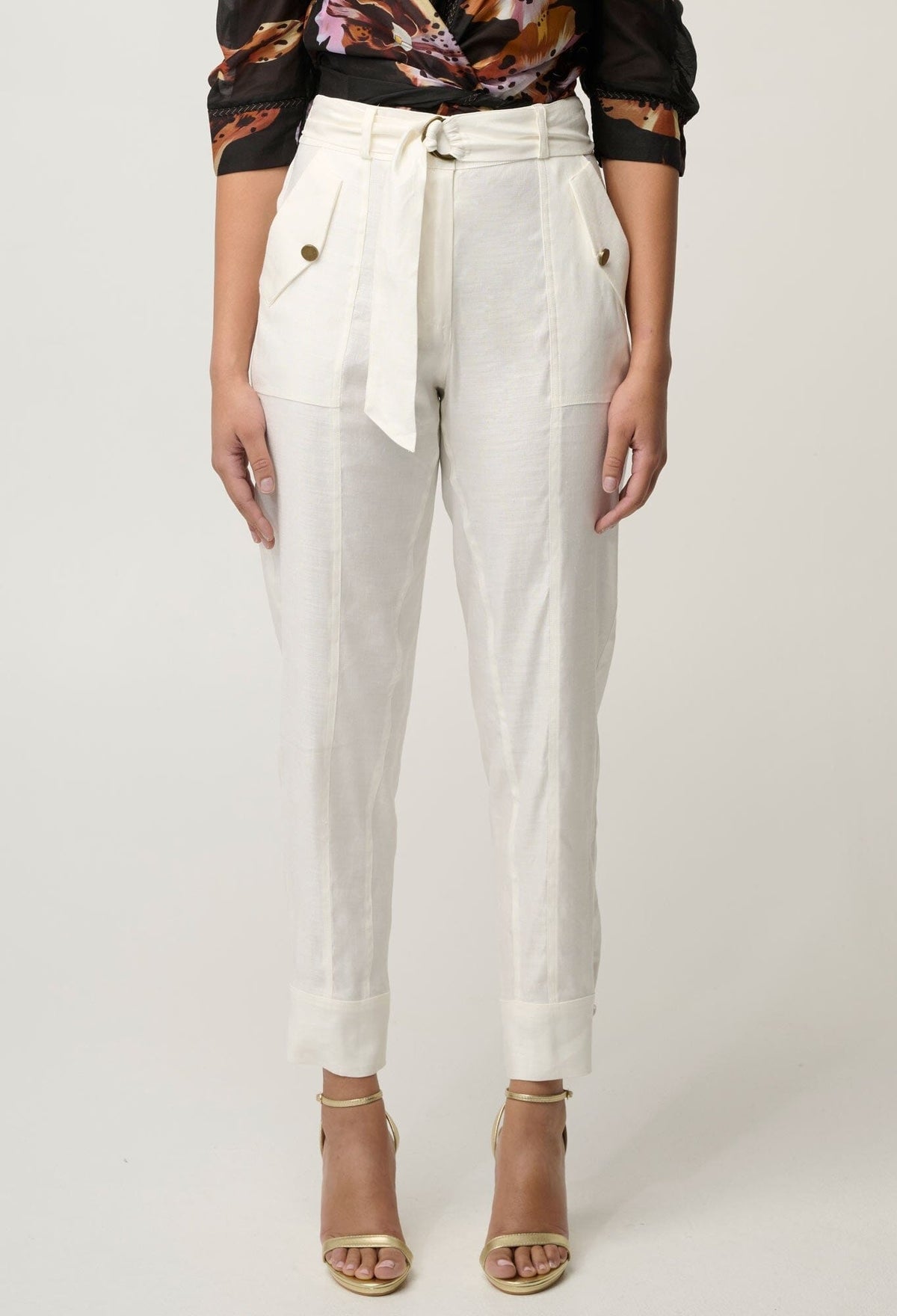 ONCE WAS Trinidad Stretch Linen Viscose Button Cuff Pant - Ivory PANTS - Zabecca Living