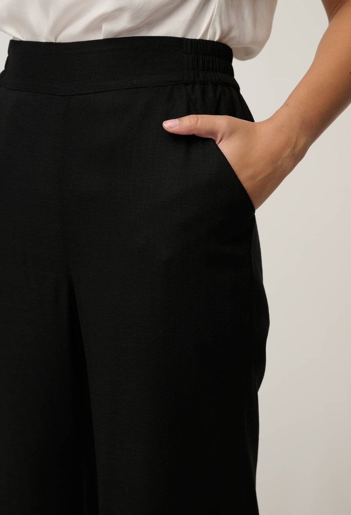 ONCE WAS Willow Linen Viscose Embroidery Detail Pant - Black PANTS - Zabecca Living
