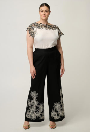 ONCE WAS Willow Linen Viscose Embroidery Detail Pant - Black PANTS - Zabecca Living