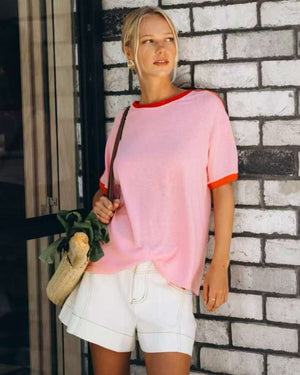 PAPER HEART Effy Contrast Tee - Pink Tee - Zabecca Living