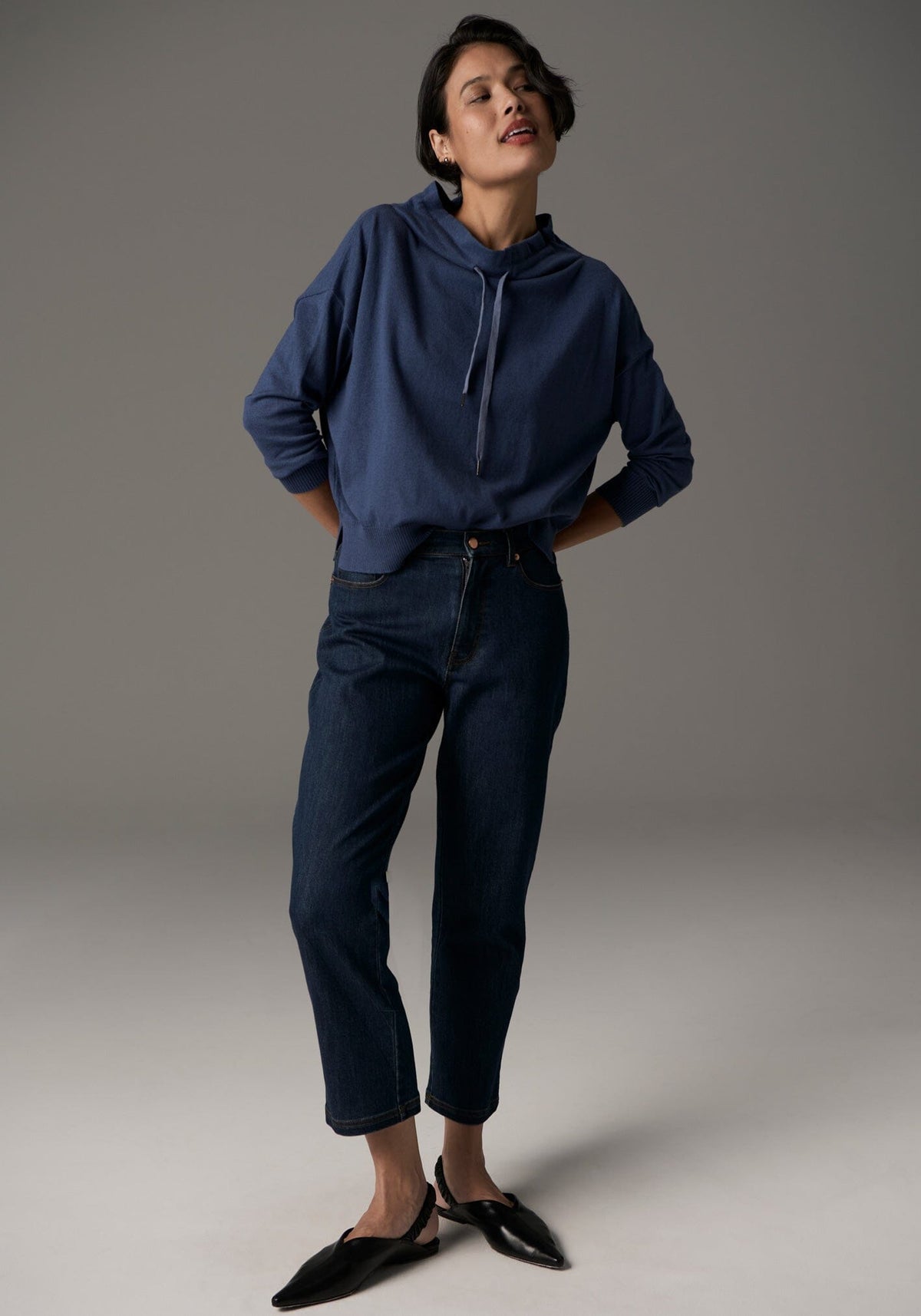 POL Beech Drawcord Knit - Blue Jumpers + Knitwear - Zabecca Living