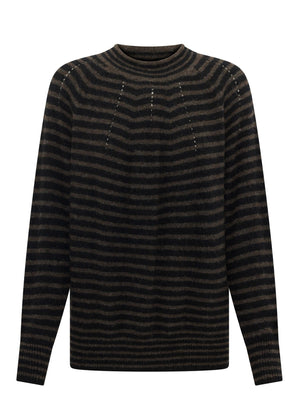 POL Carmel Stripe Knit - Black/Choc Jumpers + Knitwear - Zabecca Living