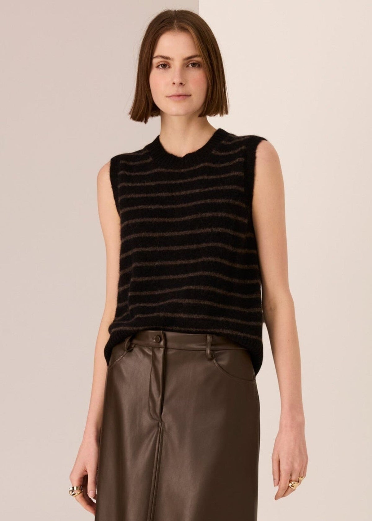 POL Carmel Striped Vest - Black/Choc vest - Zabecca Living