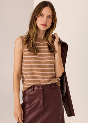 POL Carmel Striped Vest - Camel/Blush vest - Zabecca Living