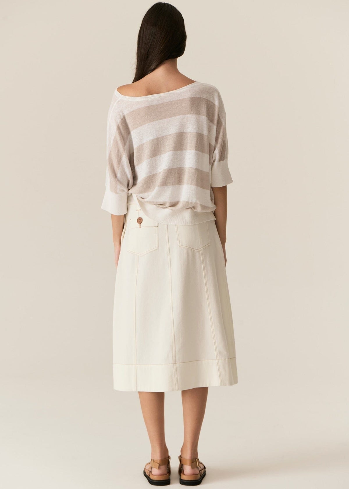POL Carsen Denim Skirt - Ecru Skirt - Zabecca Living