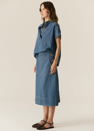 POL Carsen Denim Skirt - Light Wash Skirt - Zabecca Living