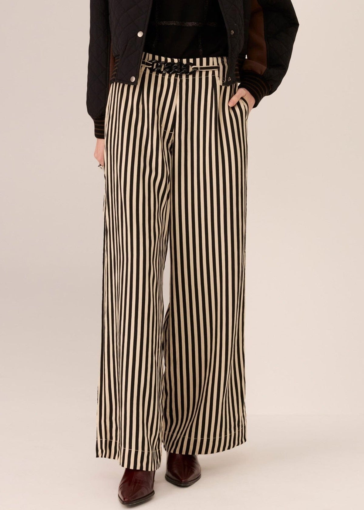 POL Dara Belted Pant - Ivory Black PANTS - Zabecca Living