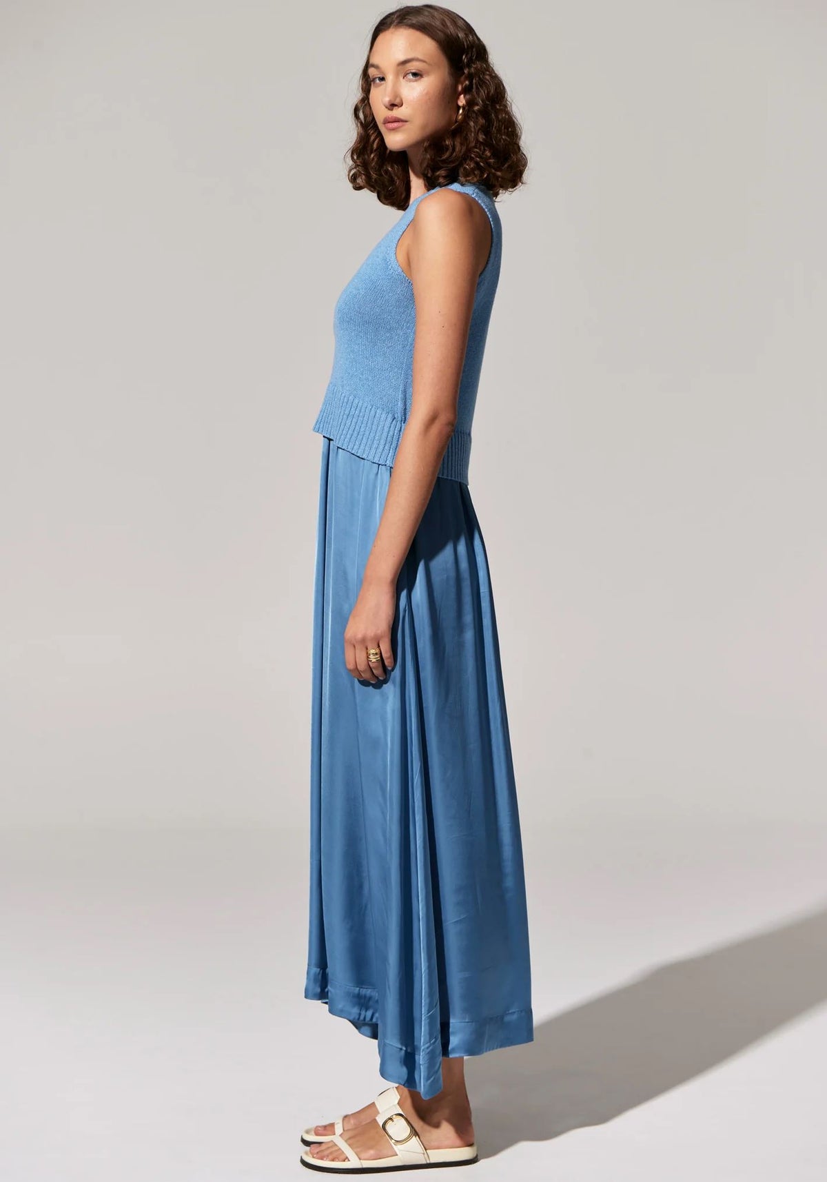 POL Estel Knit Tank Dress - Blue Dress - Zabecca Living