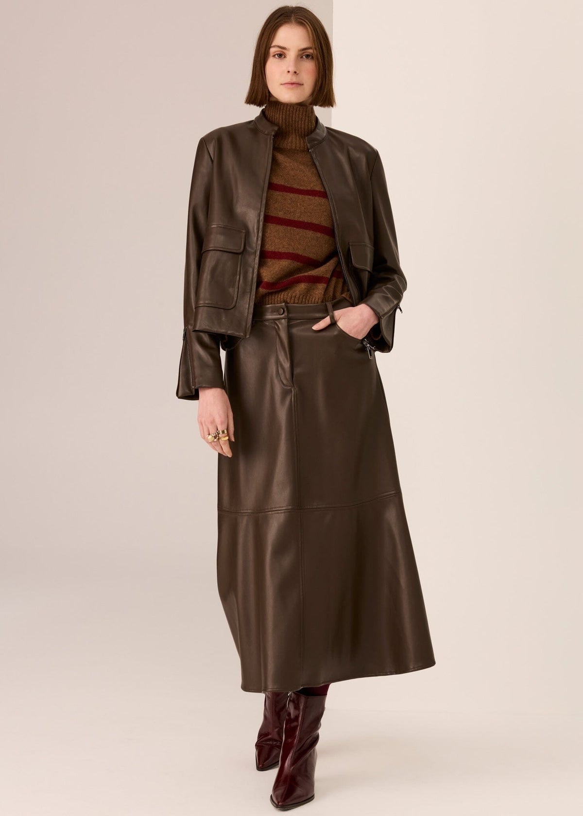 POL Hugo Zip Crop Jacket - Chocolate Jackets - Zabecca Living