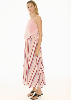 POL Kai Drawcord Skirt - Red Multistripe SKIRT - Zabecca Living