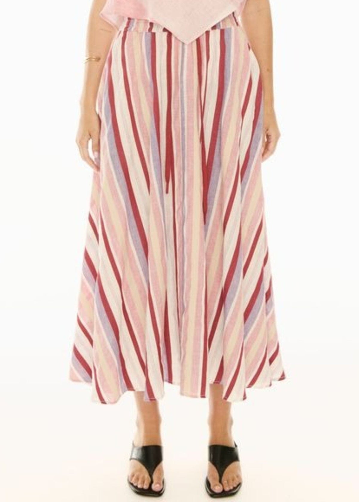 POL Kai Drawcord Skirt - Red Multistripe SKIRT - Zabecca Living