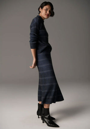 POL Lara Knit Stripe Skirt - Charcoal / Blue Skirt - Zabecca Living