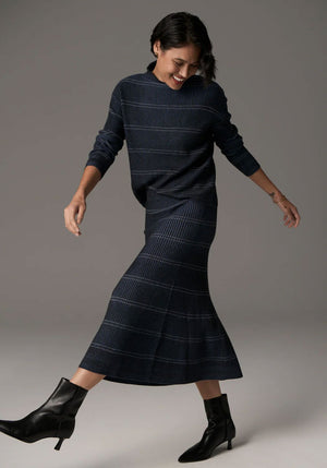 POL Lara Knit Stripe Skirt - Charcoal / Blue Skirt - Zabecca Living