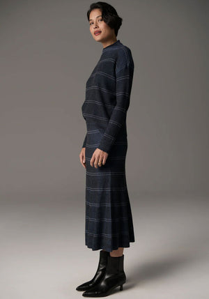 POL Lara Knit Stripe Skirt - Charcoal / Blue Skirt - Zabecca Living