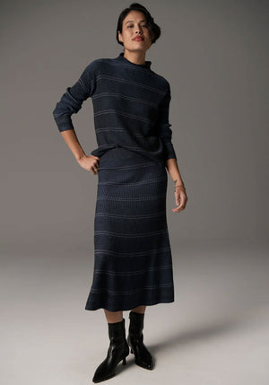 POL Lara Knit Stripe Skirt - Charcoal / Blue Skirt - Zabecca Living