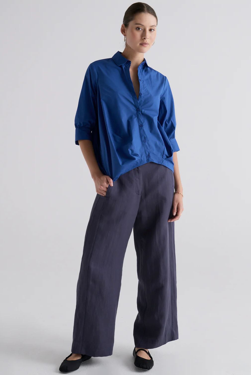POL Louie Draped Shirt - Marine Shirts & Blouses - Zabecca Living