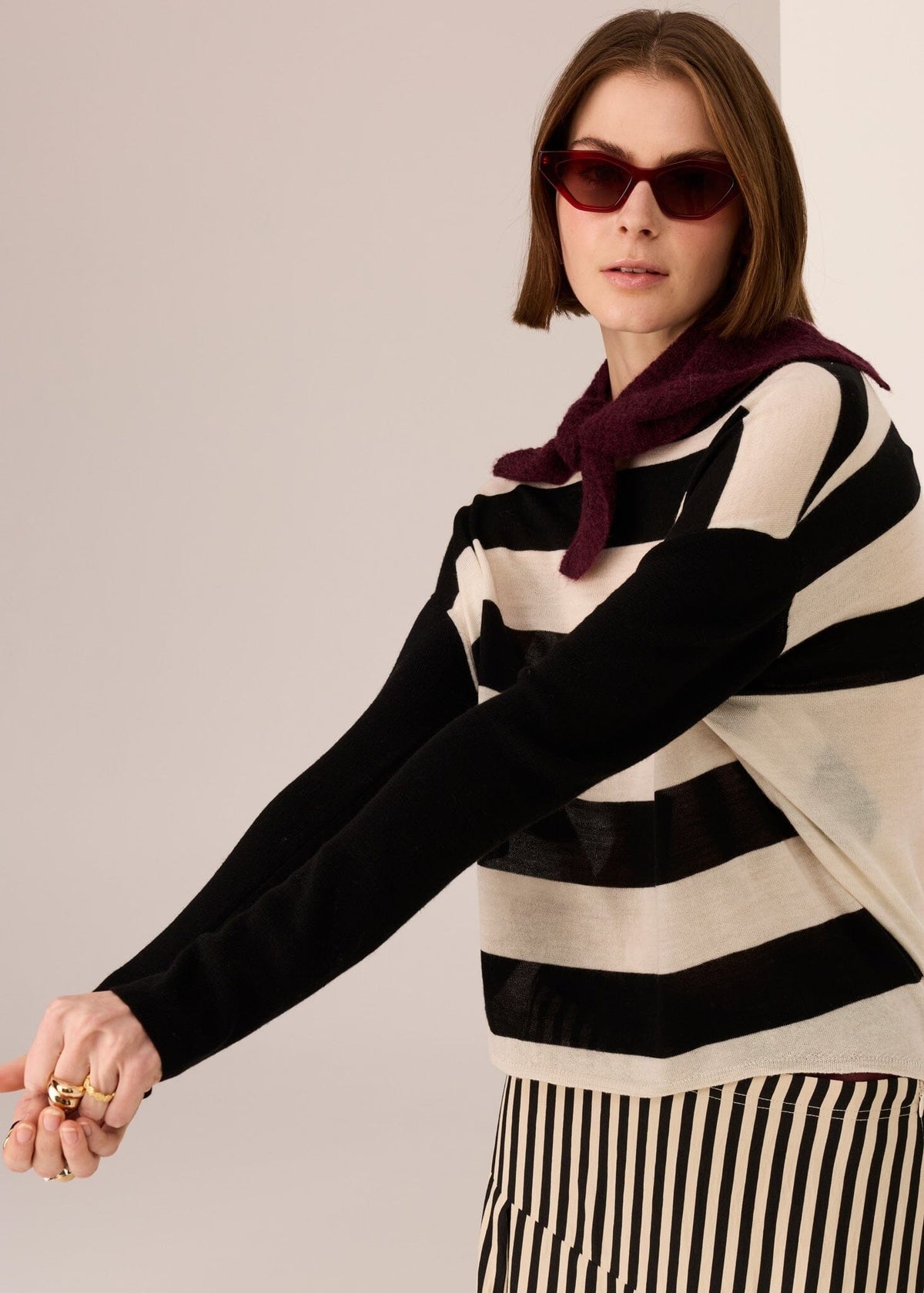 POL Meira Stripe Knit - Black Ivory Jumpers + Knitwear - Zabecca Living