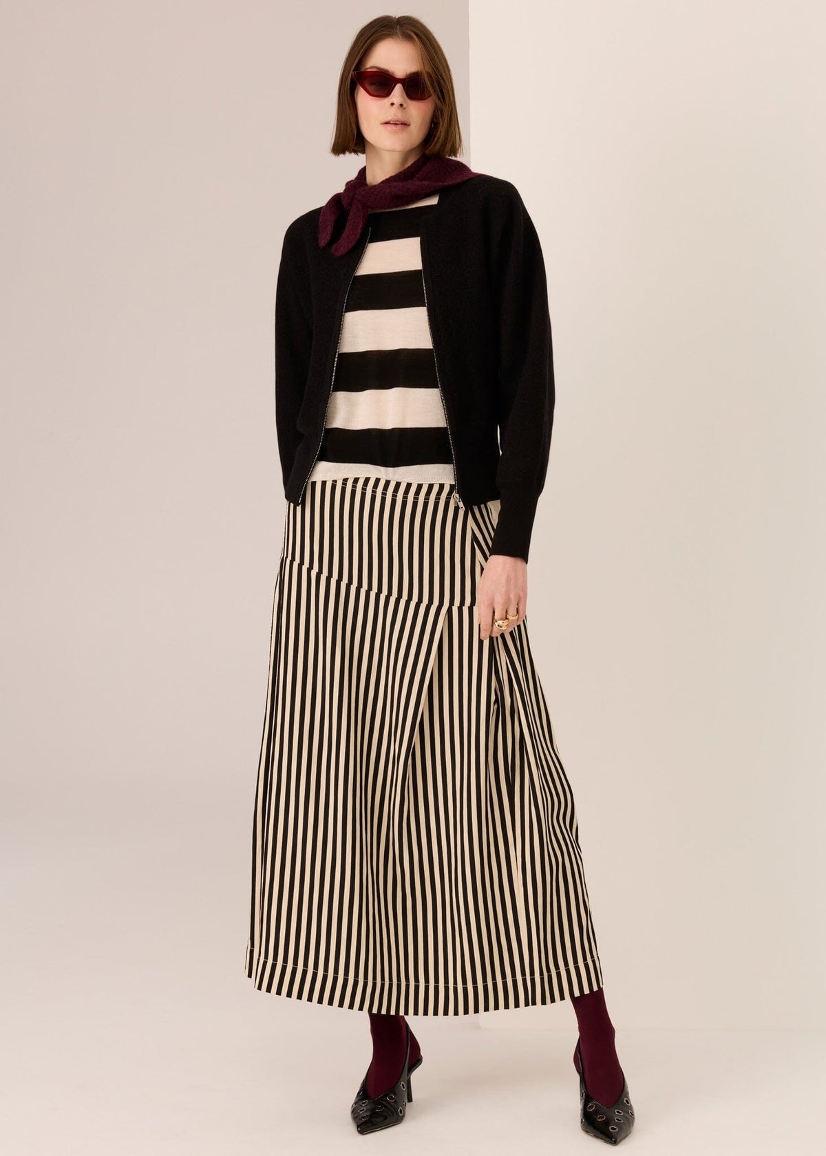 POL Meira Stripe Knit - Black Ivory Jumpers + Knitwear - Zabecca Living