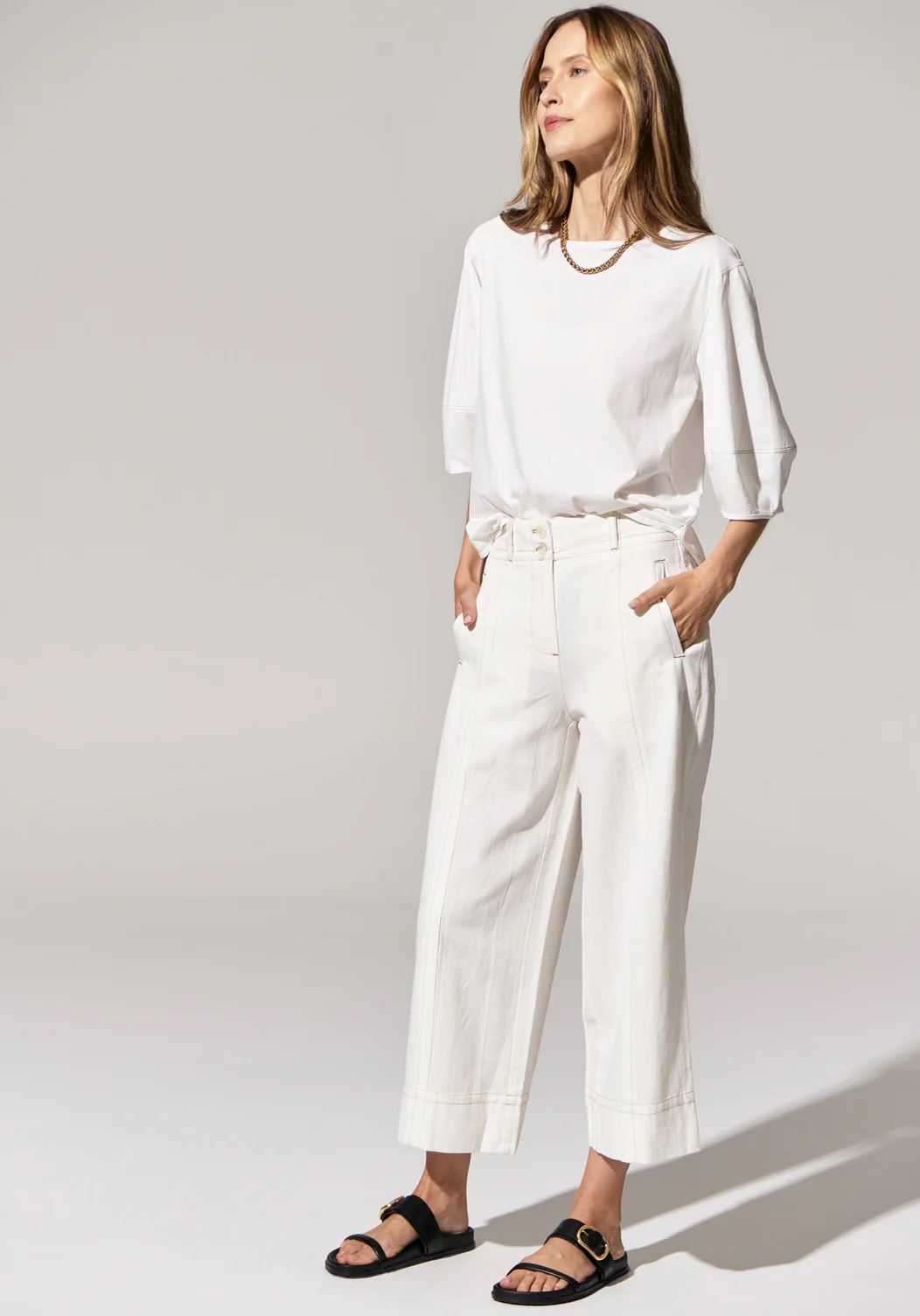 POL Miley Crop Pant - White PANTS - Zabecca Living