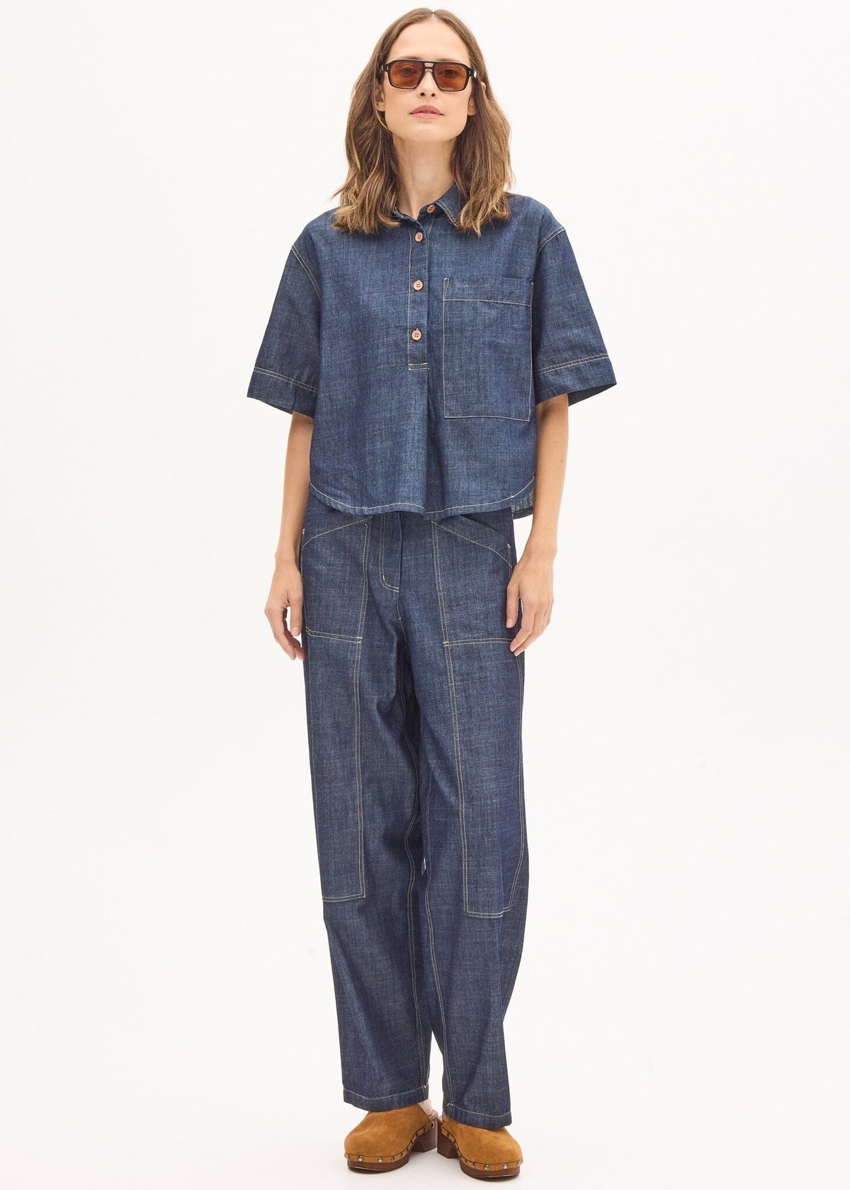 POL Muhle Denim Shirt - Dark Wash Shirts & Blouses - Zabecca Living