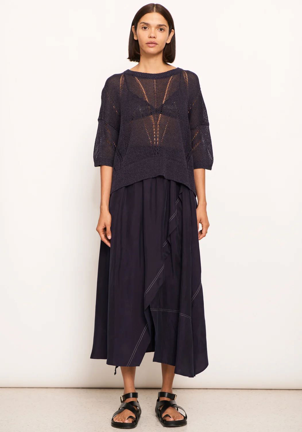 POL Pier Pointelle Knit Tee - Ink Jumpers + Knitwear - Zabecca Living