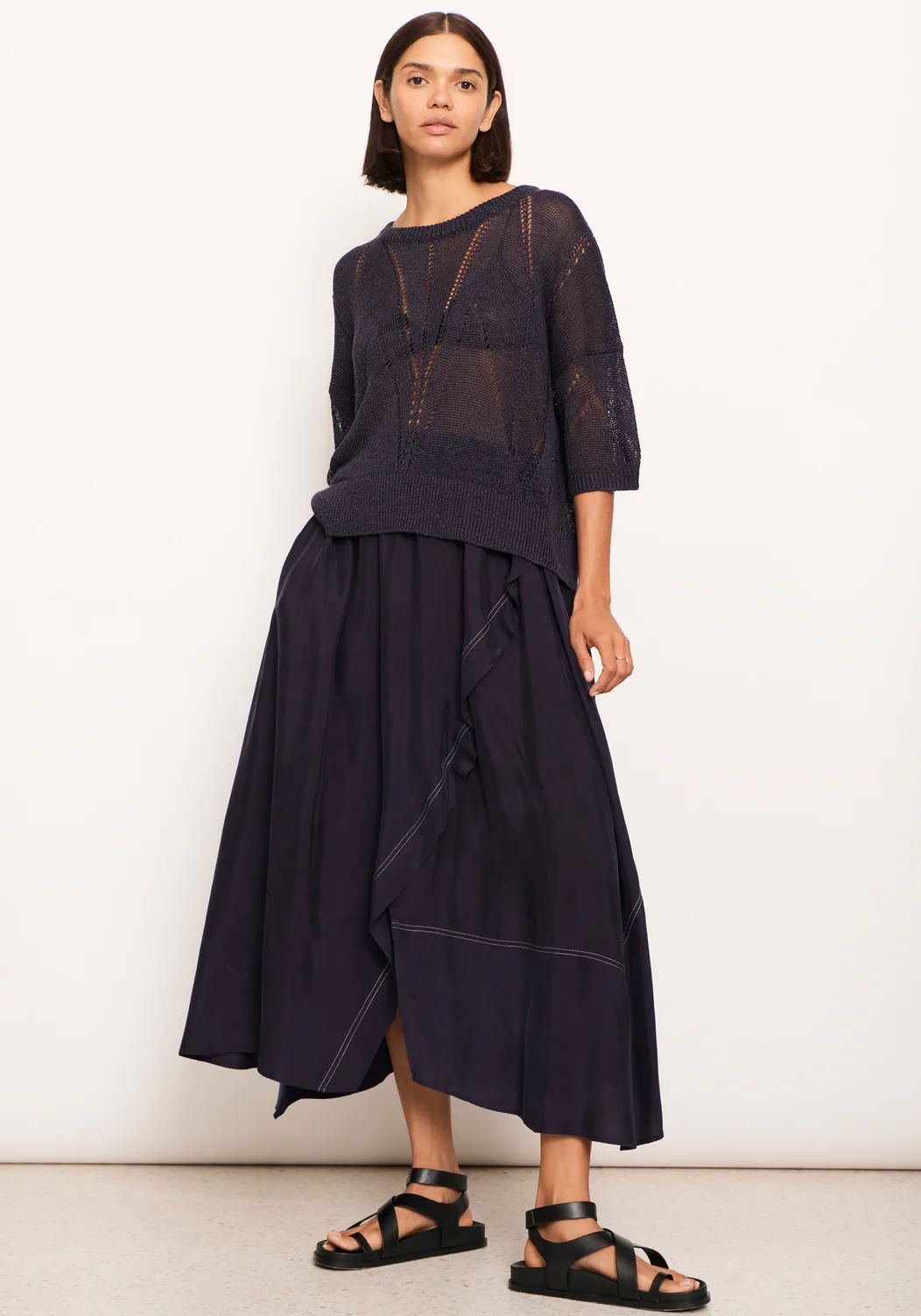 POL Pier Pointelle Knit Tee - Ink Jumpers + Knitwear - Zabecca Living