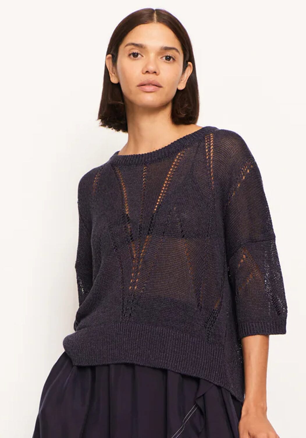 POL Pier Pointelle Knit Tee - Ink Jumpers + Knitwear - Zabecca Living