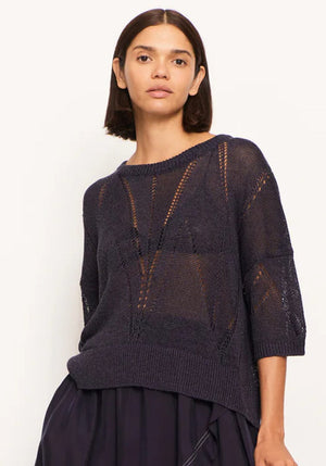 POL Pier Pointelle Knit Tee - Ink Jumpers + Knitwear - Zabecca Living