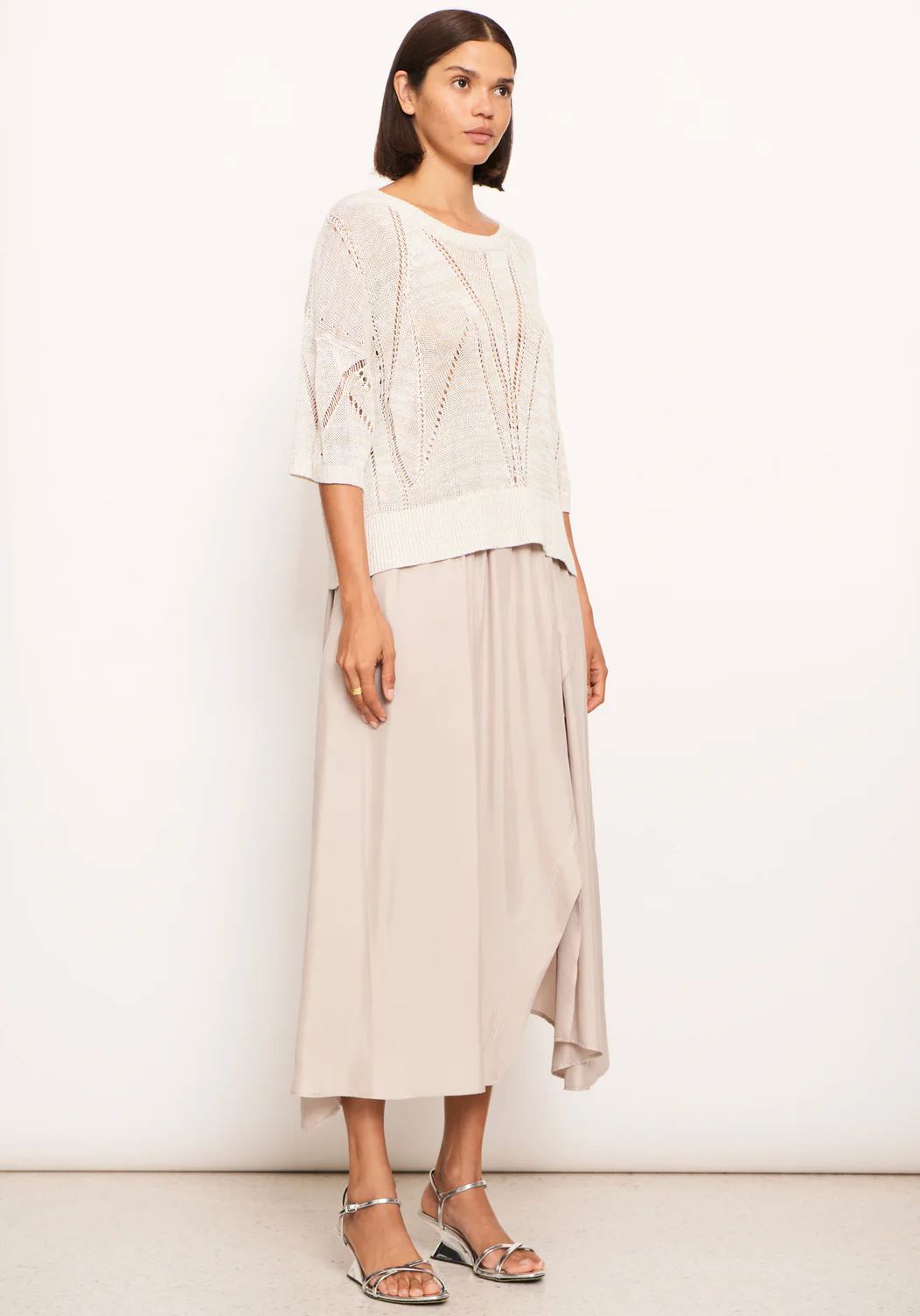 POL Pier Pointelle Knit Tee - Pebble Jumpers + Knitwear - Zabecca Living