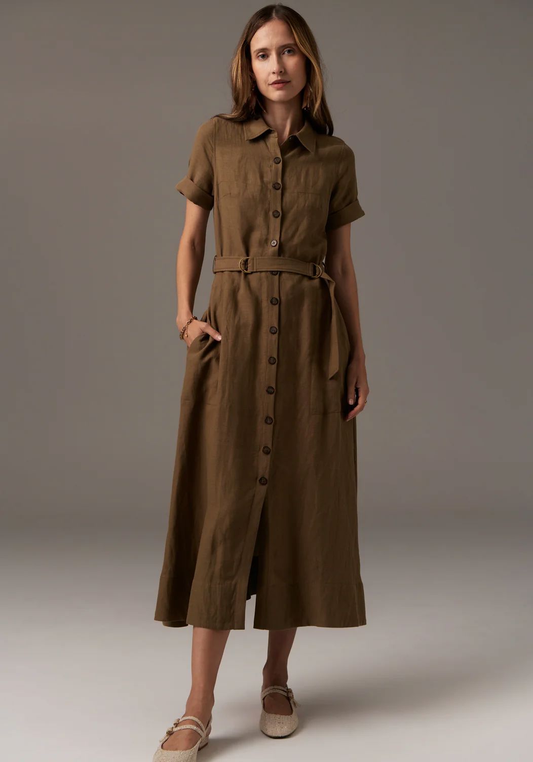 POL Riley Shirt Dress - Khaki Dress - Zabecca Living