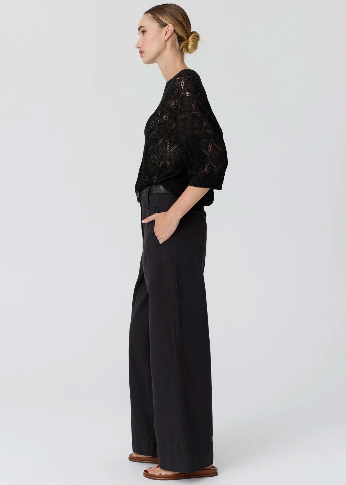 POL Rosin Pointelle Tee - Black Jumpers + Knitwear - Zabecca Living