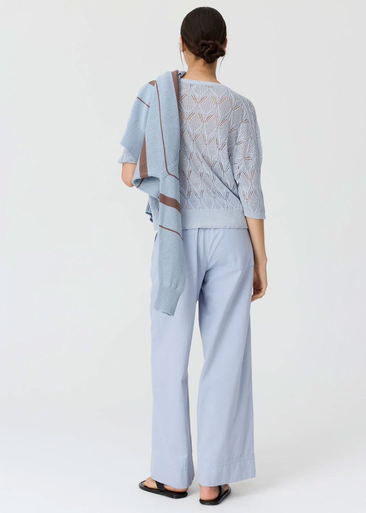 POL Rosin Pointelle Tee - Blue Jumpers + Knitwear - Zabecca Living