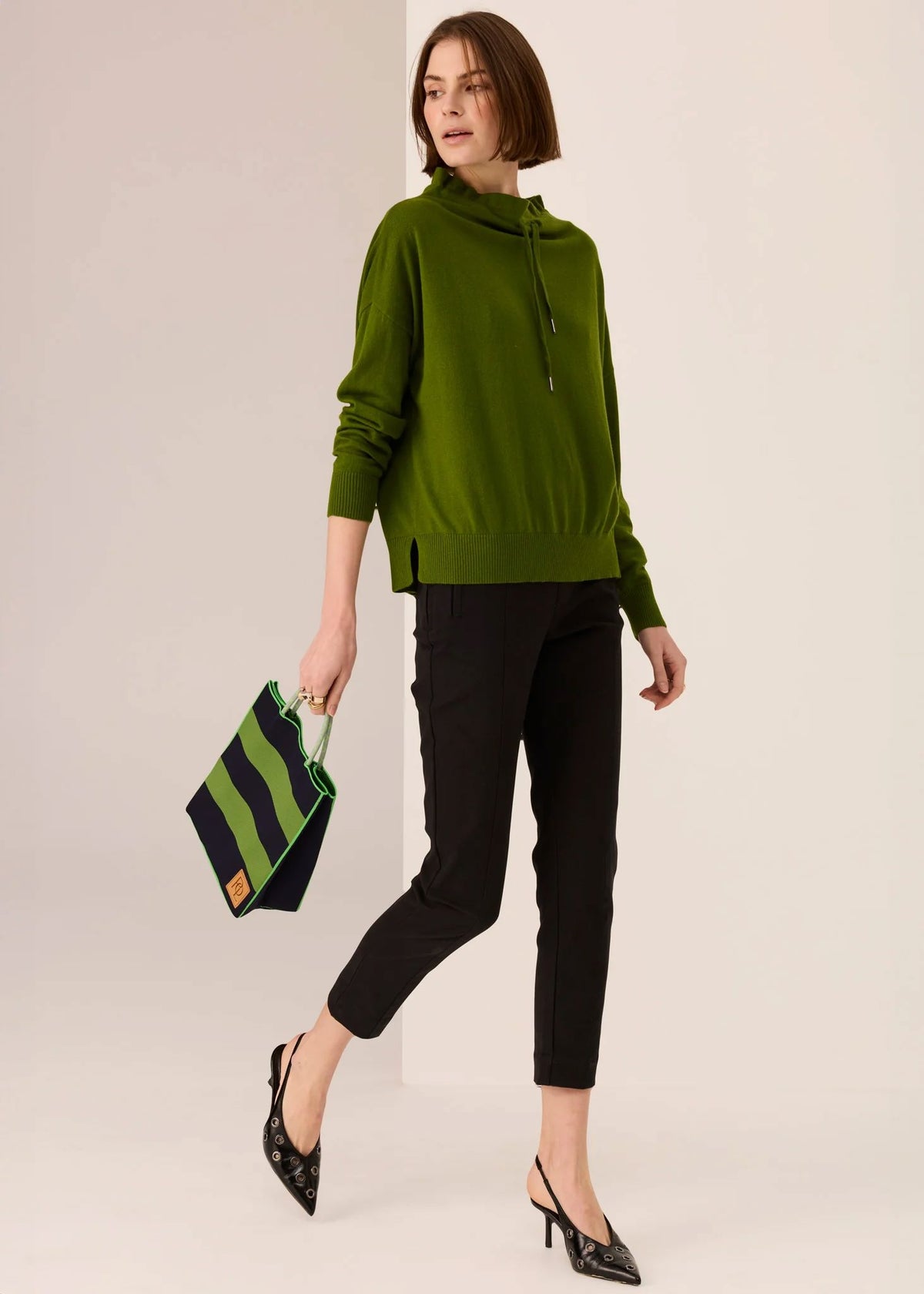 POL Rowan Drawcord Knit - Green Jumpers + Knitwear - Zabecca Living
