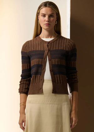 POL Sable Striped Cardigan - Choc/Ink Jumpers + Knitwear - Zabecca Living