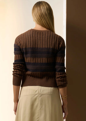 POL Sable Striped Cardigan - Choc/Ink Jumpers + Knitwear - Zabecca Living