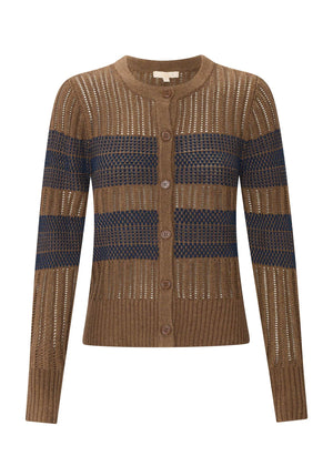 POL Sable Striped Cardigan - Choc/Ink Jumpers + Knitwear - Zabecca Living