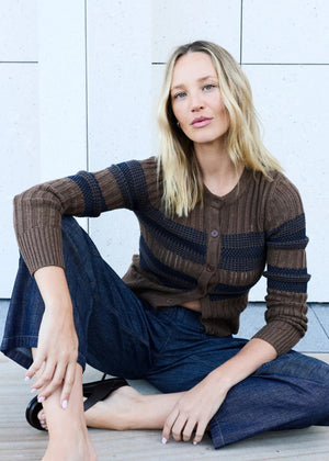 POL Sable Striped Cardigan - Choc/Ink Jumpers + Knitwear - Zabecca Living