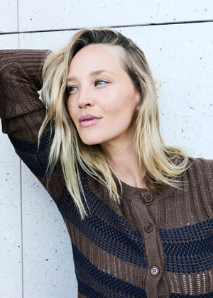 POL Sable Striped Cardigan - Choc/Ink Jumpers + Knitwear - Zabecca Living