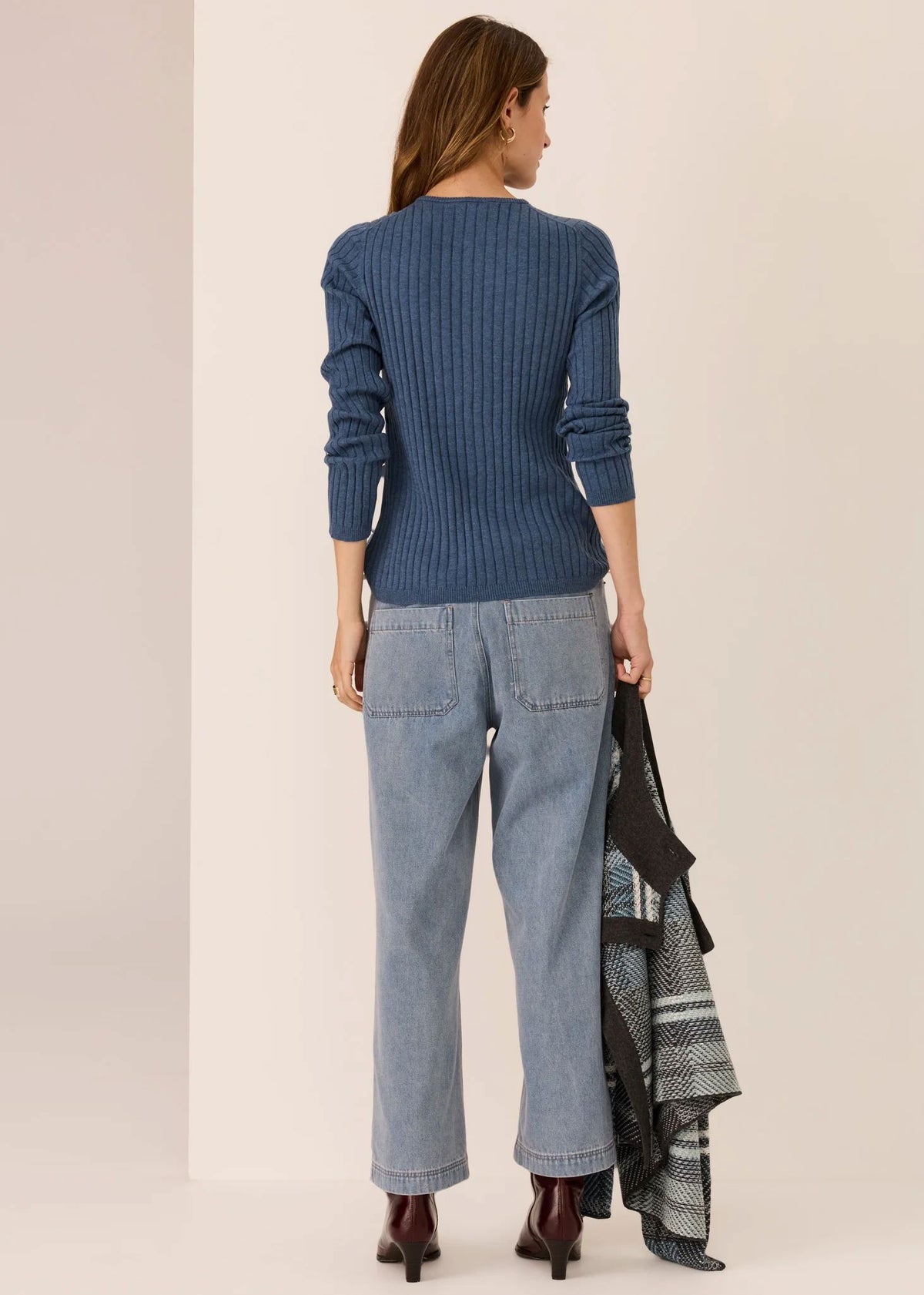 POL Tate Henley Knit - Blue Jumpers + Knitwear - Zabecca Living