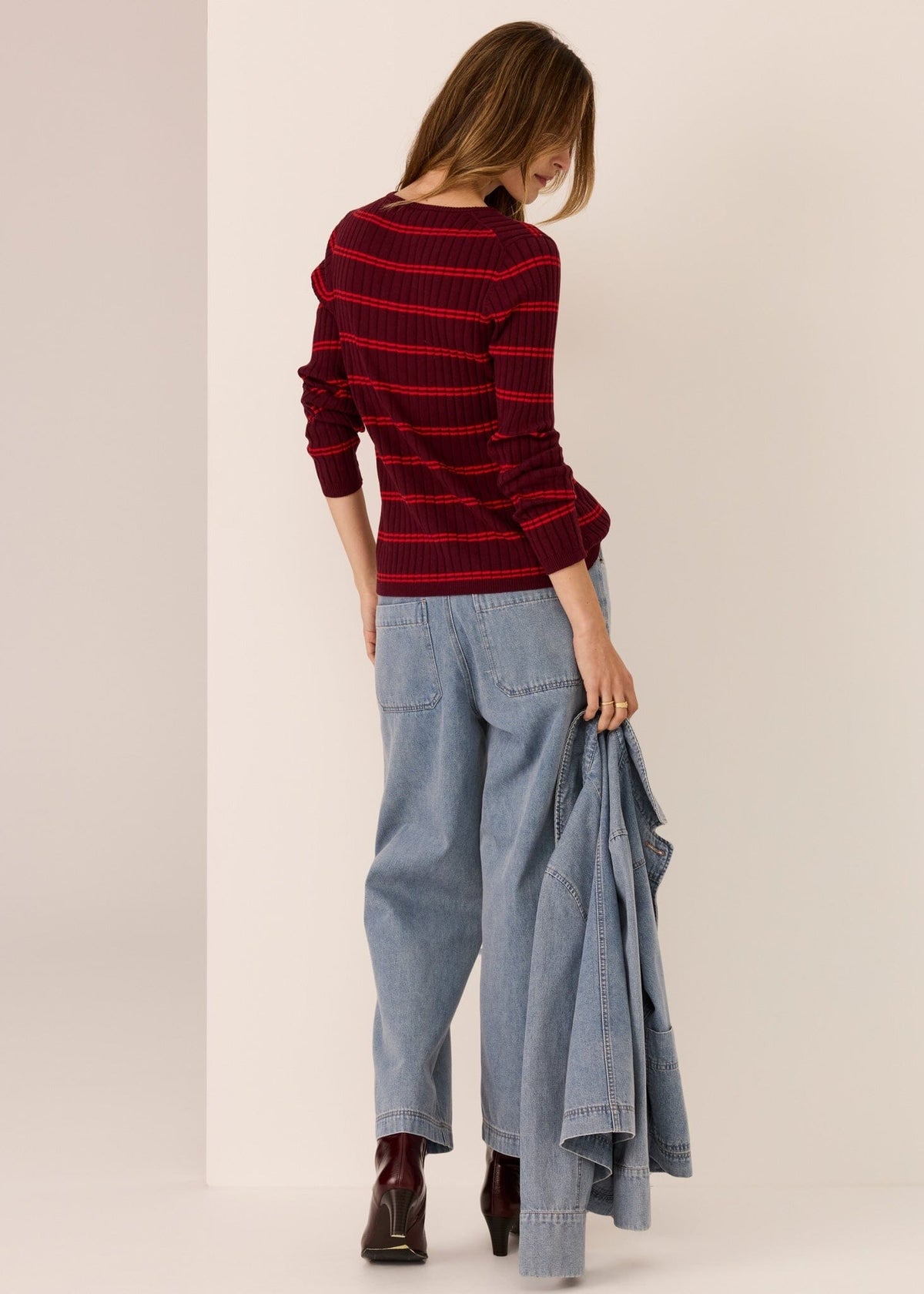 POL Tate Henley Knit - Merlot/Red Jumpers + Knitwear - Zabecca Living