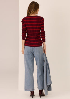 POL Tate Henley Knit - Merlot/Red Jumpers + Knitwear - Zabecca Living