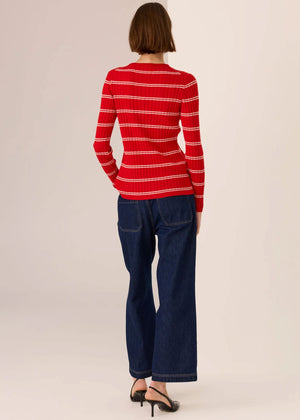 POL Tate Henley Knit - Red/White Jumpers + Knitwear - Zabecca Living